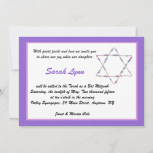 Beaded Star Purple Bat Mitzvah Invitation
