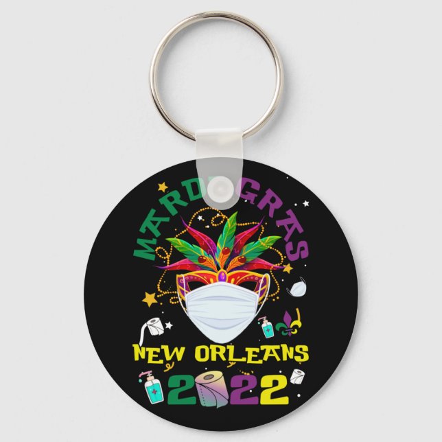 Beads Bling and Mask Mardi Gras 2022 Quarantine Key Ring (Front)