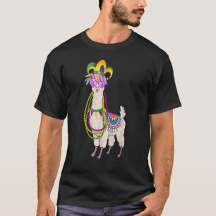 Beads & Mask Mardi Gras Llama For Men Women Kids T-Shirt