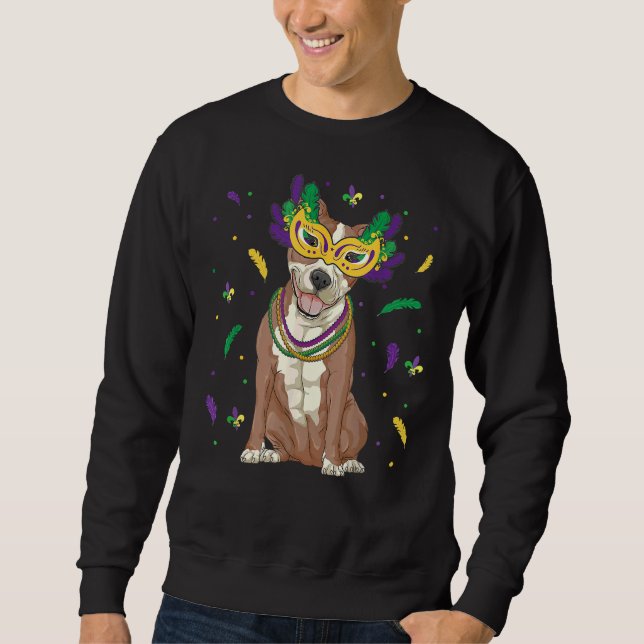 Beads Mask Pitbull Mardi Gras Pit Bull Dog Mum Dad Sweatshirt (Front)