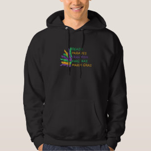 Beads Parades Crawfish Kingcake Mardi Gras Feather Hoodie