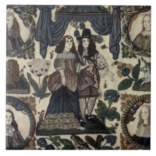 Beadwork Embroidery Charles II and His Queen Ceramic Tile