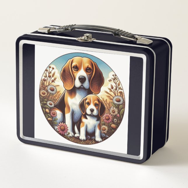 Beagle and Puppy, Metal Lunch Box (Front)