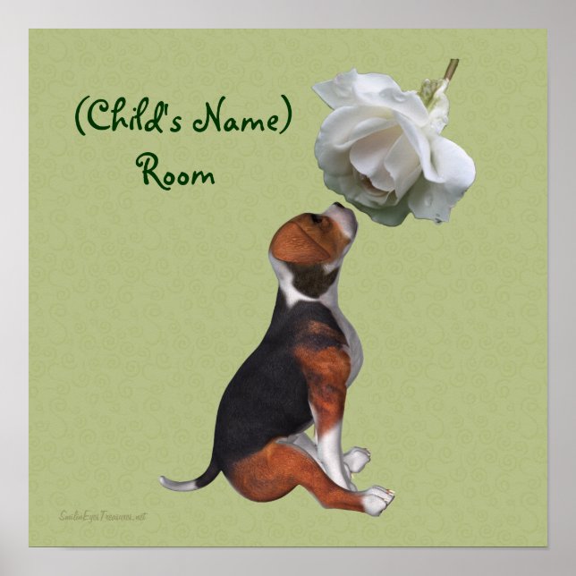 Beagle And Rose Kids Room Personalised Poster (Front)
