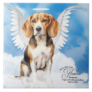 Beagle Angel Dog Personalised Pet Memorial Ceramic Tile