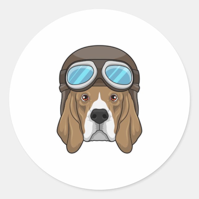 Beagle as Pilot with Pilot hat Classic Round Sticker (Front)
