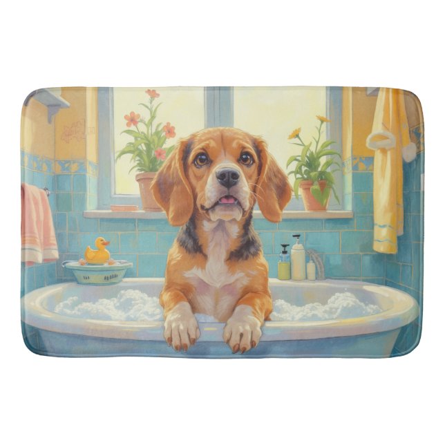 Beagle Bath Time Happy Bathroom Decor Mat (Front)