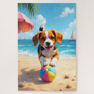 Beagle Beach Play Scene Jigsaw Puzzle