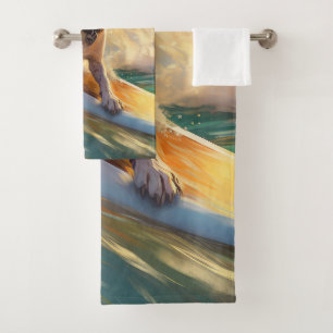 Beagle Beach Surfing Painting Bath Towel Set