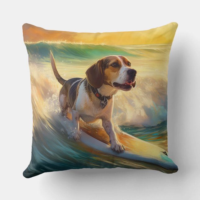 Beagle Beach Surfing Painting Cushion (Back)