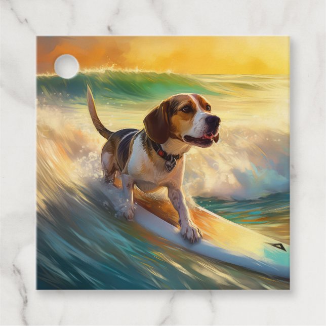 Beagle Beach Surfing Painting Favour Tags (Front)