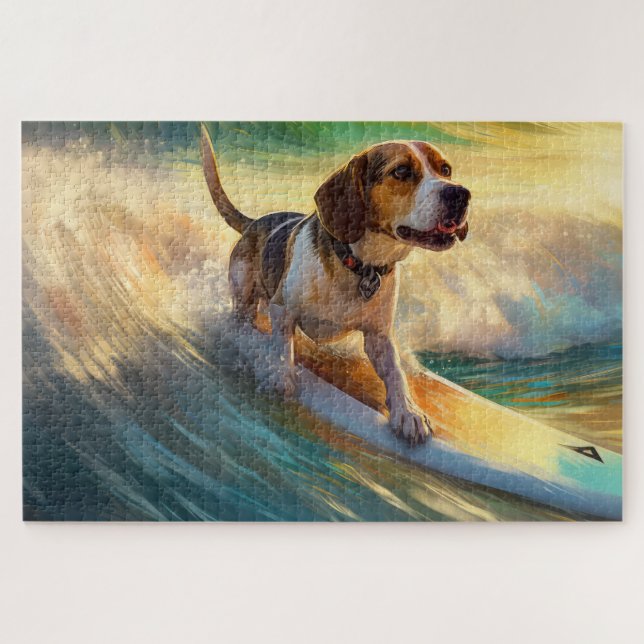 Beagle Beach Surfing Painting Jigsaw Puzzle (Horizontal)