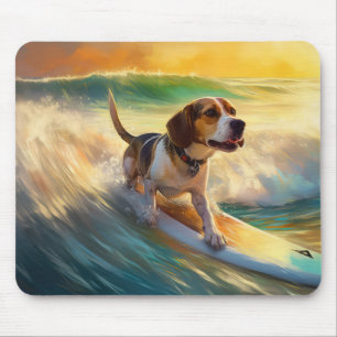 Beagle Beach Surfing Painting Mouse Pad