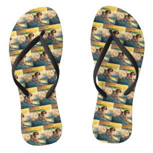 Beagle Beach Surfing Painting Thongs