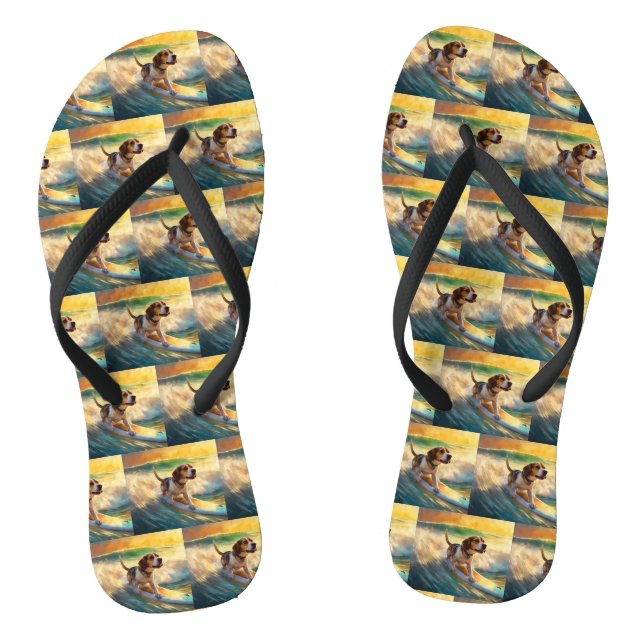 Beagle Beach Surfing Painting Thongs (Footbed)