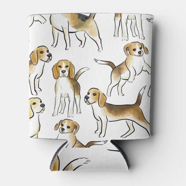 Beagle Beauty: Watercolor Dog Pattern Can Cooler (Front)
