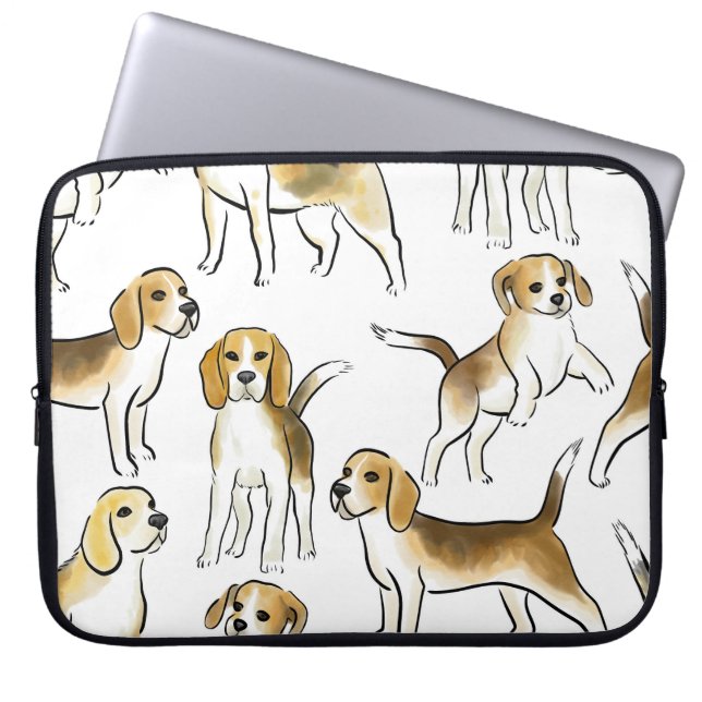 Beagle Beauty: Watercolor Dog Pattern Laptop Sleeve (Front)