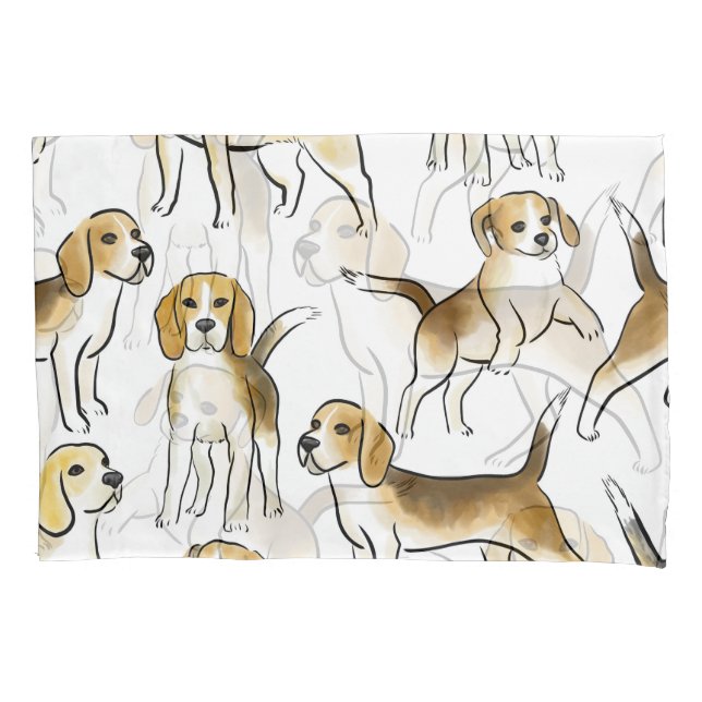 Beagle Beauty: Watercolor Dog Pattern Pillowcase (Front)