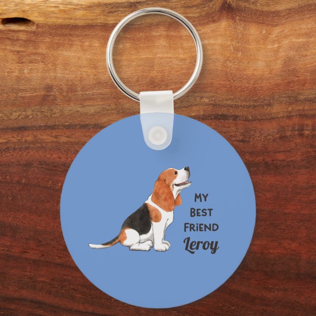 Beagle Best Friend Custom Name Address Key Ring (Front)