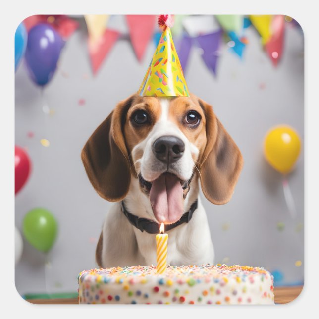 Beagle Birthday Party Square Sticker (Front)