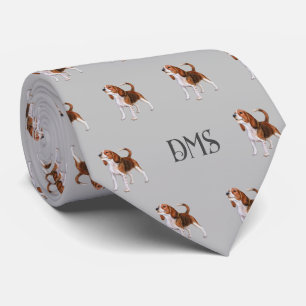 Beagle Bliss: Monogrammed Beagle Pattern Grey Tie