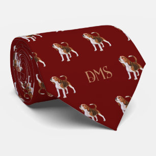 Beagle Bliss: Monogrammed Beagle Pattern Red Tie