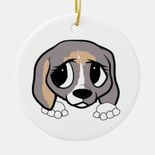 beagle blue tan white peeking ceramic ornament