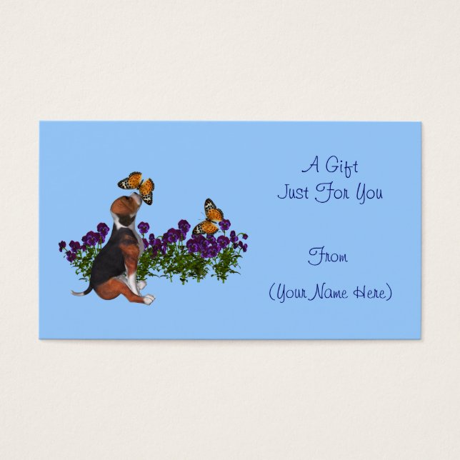 Beagle Butterflies Cute Personalised Gift Card Tag (Front)