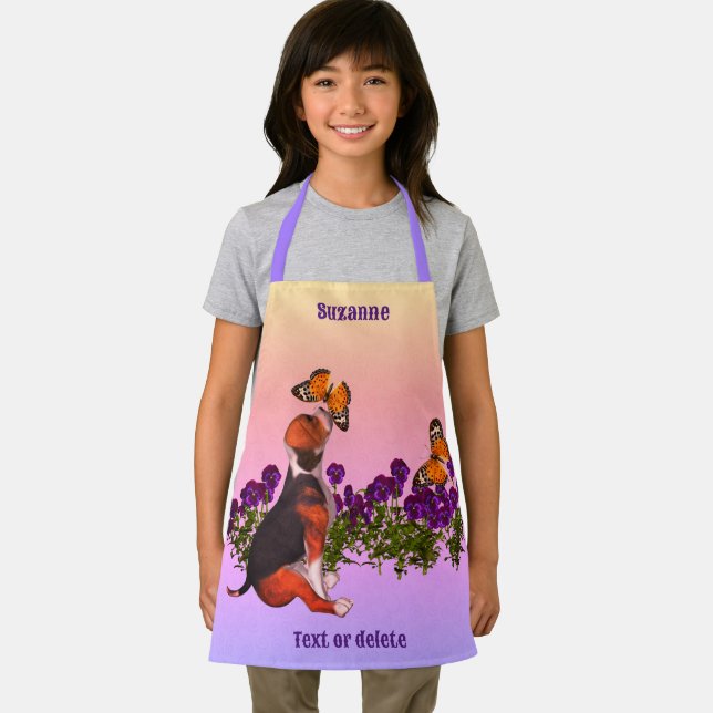 Beagle Butterflies Flowers Animal Personalised Apron (Insitu)