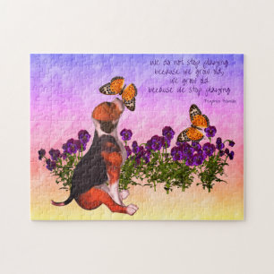 Beagle Butterflies Flowers Inspirational Age Quote Jigsaw Puzzle