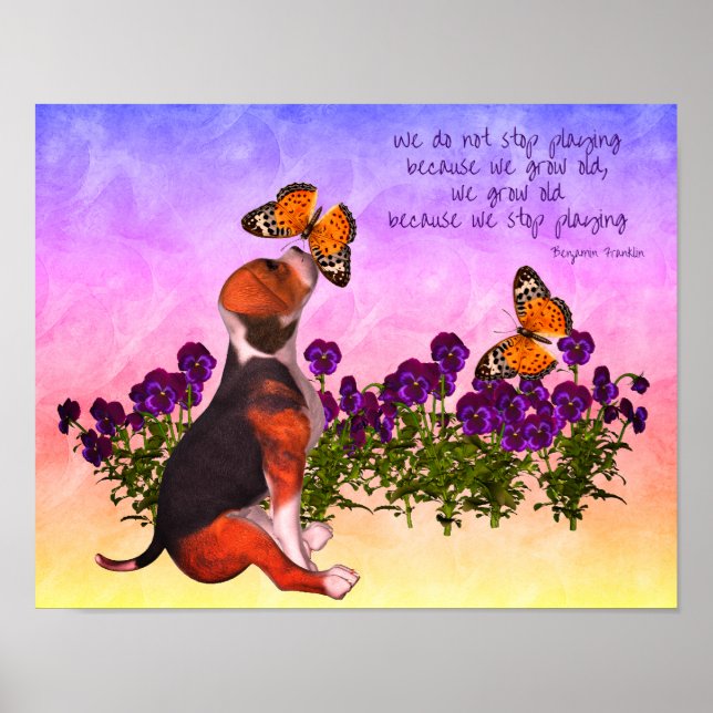 Beagle Butterflies Flowers Inspirational Age Quote Poster (Front)
