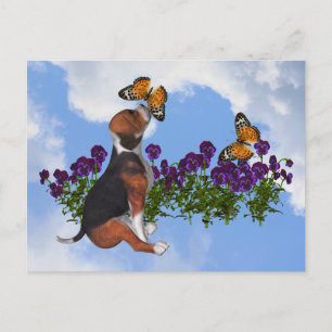 Beagle Butterflies Pansies Cute Dog Postcard