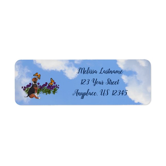 Beagle Butterflies Pansies Cute Dog Return Address Label (Front)