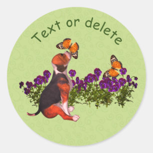 Beagle Butterflies Pansies Cute Personalised Classic Round Sticker