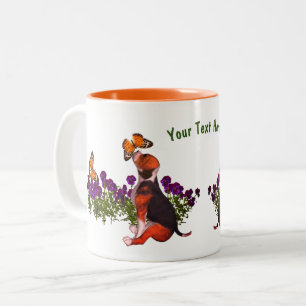 Beagle Butterflies Pansies Cute Personalized Two-Tone Coffee Mug