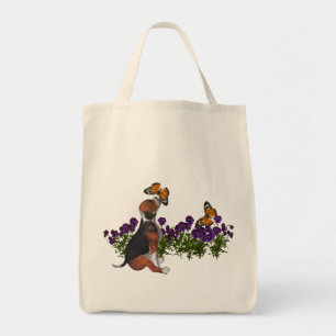 Beagle Butterflies Pansies Tote Bag