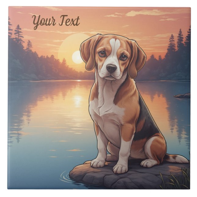 Beagle by Lake Ceramic Tile (Front)