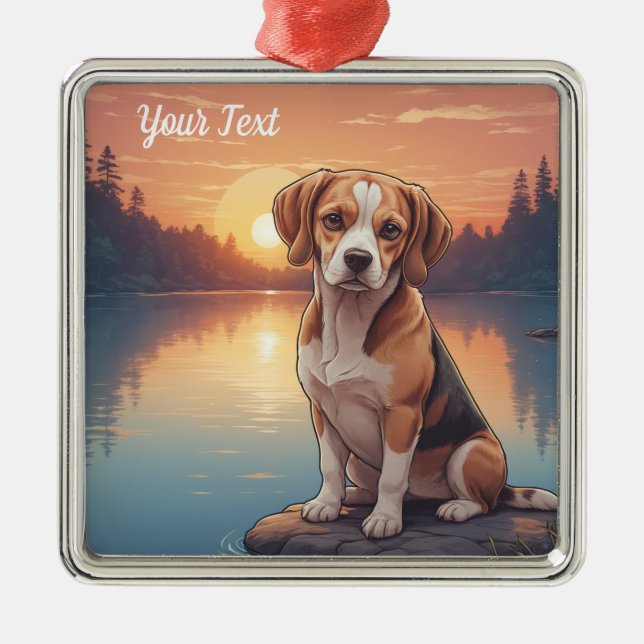 Beagle by Lake Metal Ornament (Front)