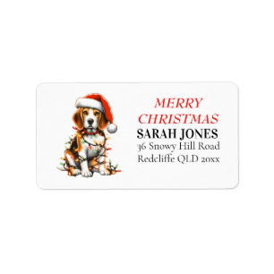 Beagle Caine Cute Merry Christmas Wishes Label