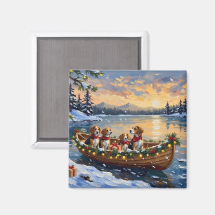 Beagle Christmas Boat Holiday Magnet