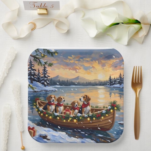 Beagle Christmas Boat Holiday Paper Plate (Wedding)