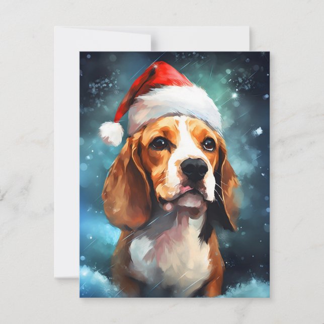 Beagle Christmas brush painting artwork Holiday Card (Front)