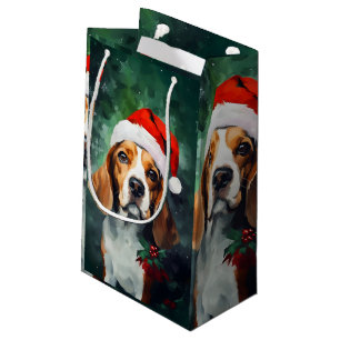 Beagle Christmas brush painting artwork Small Gift Bag