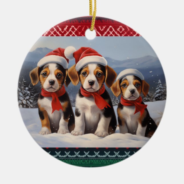 Beagle Christmas Ceramic Ornament (Front)