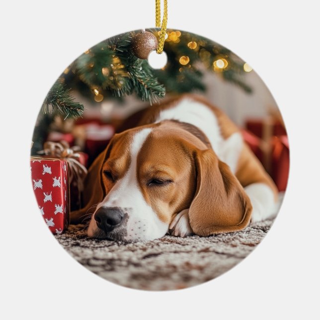 Beagle Christmas Ceramic Ornament (Front)