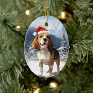 Beagle Christmas Ceramic Ornament
