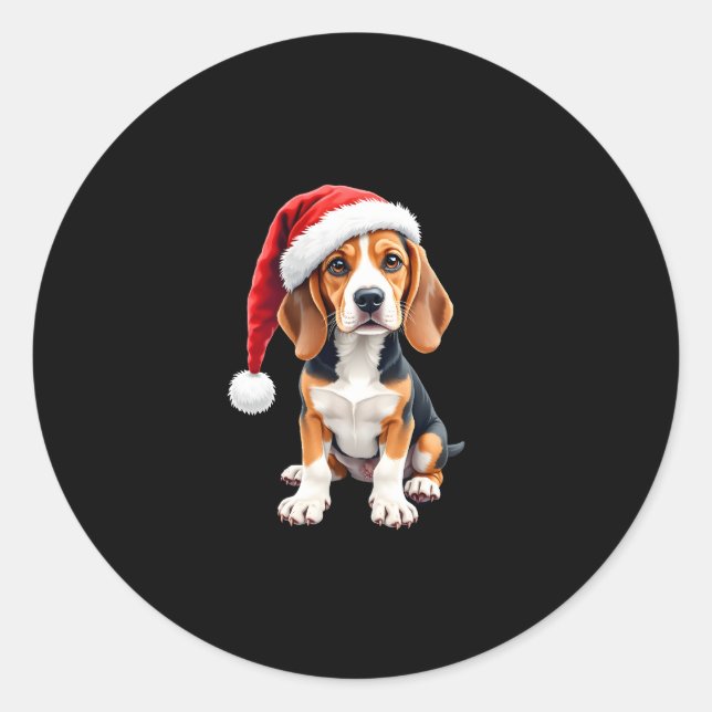 Beagle Christmas Dog Long Sleeve T-Shirt Classic Round Sticker (Front)