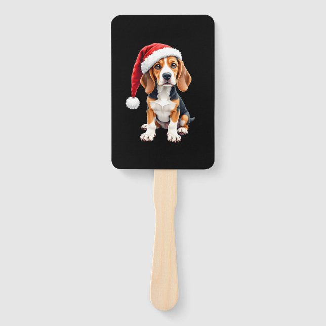 Beagle Christmas Dog Long Sleeve T-Shirt Hand Fan (Front)