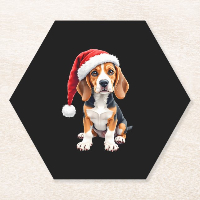 Beagle Christmas Dog Long Sleeve T-Shirt Paper Coaster (Front)
