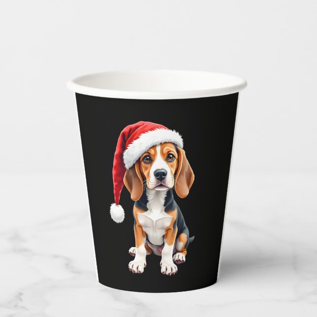 Beagle Christmas Dog Long Sleeve T-Shirt Paper Cups (Front)